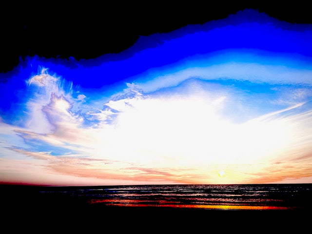 Abstract ocean sunset, print