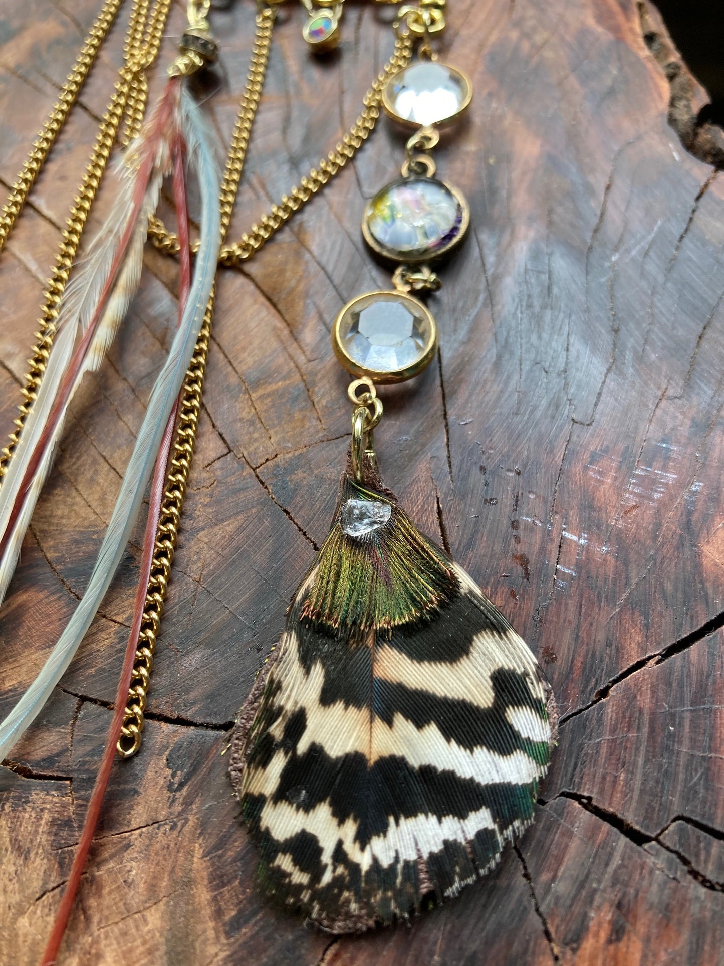 Earcuff, single gold pixy style with feathers