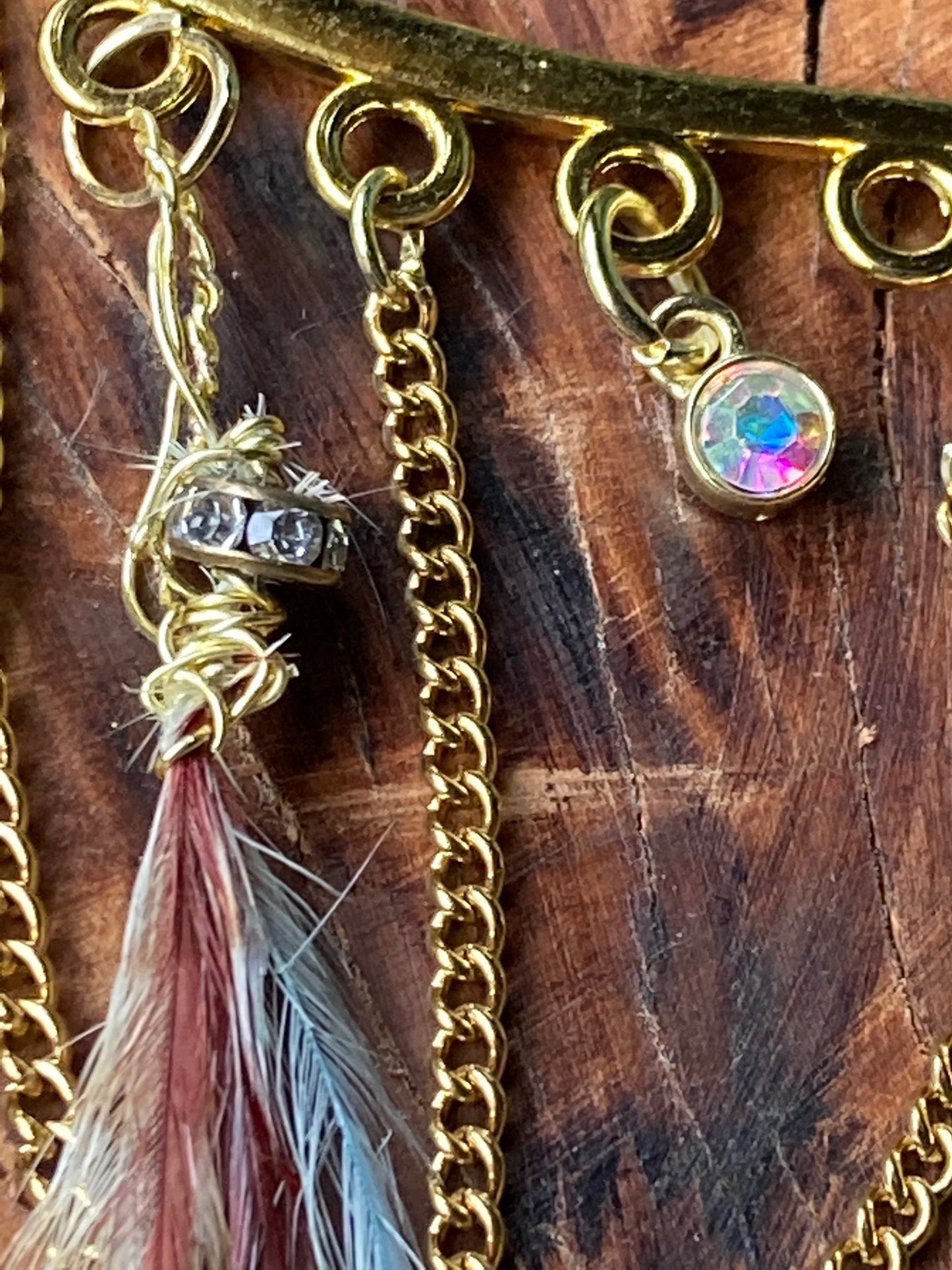 Earcuff, single gold pixy style with feathers