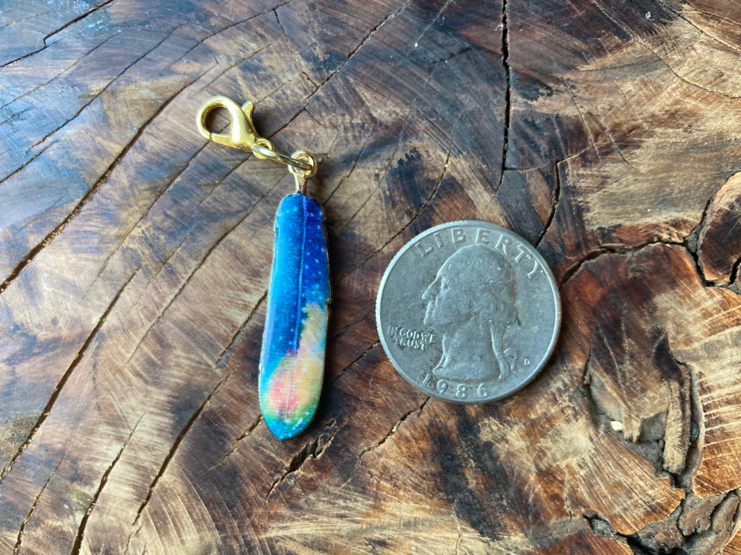 Enamel feather hook charm