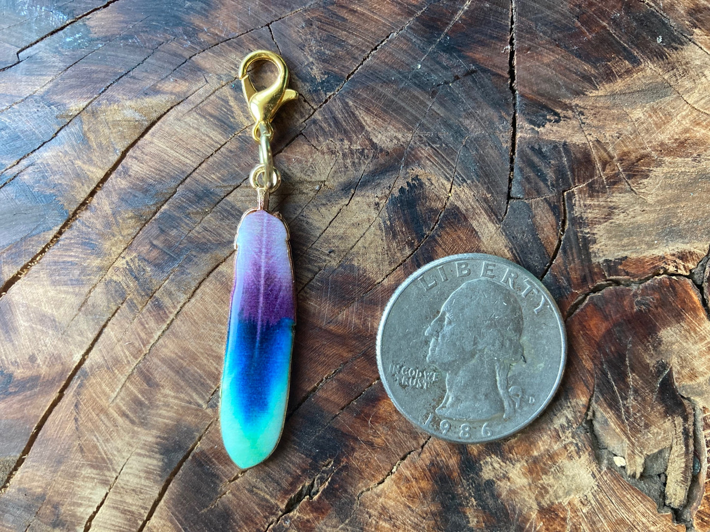 Enamel feather hook charm