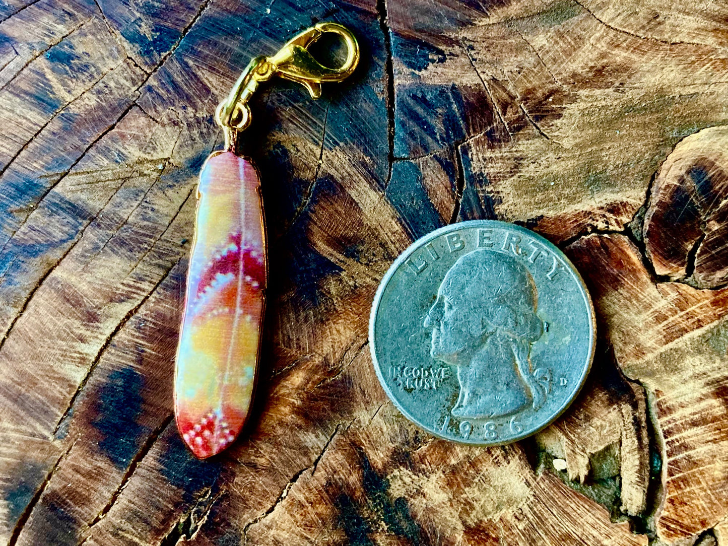 Enamel feather hook charm
