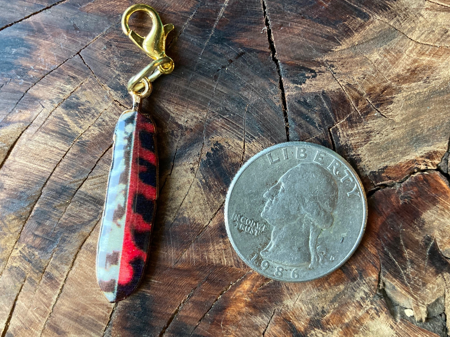 Enamel feather hook charm