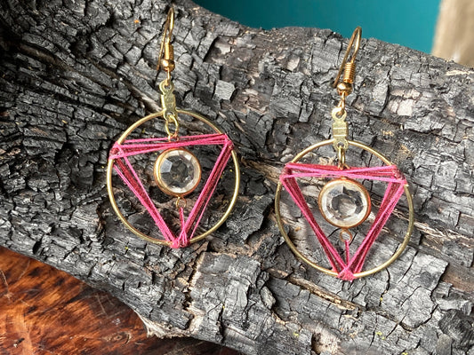 Rose string crystal gold circle earrings