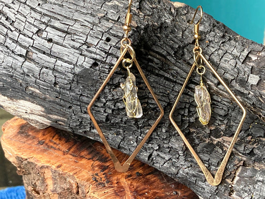 Gold Diamond shaped Earrings with Northern California Diamonds