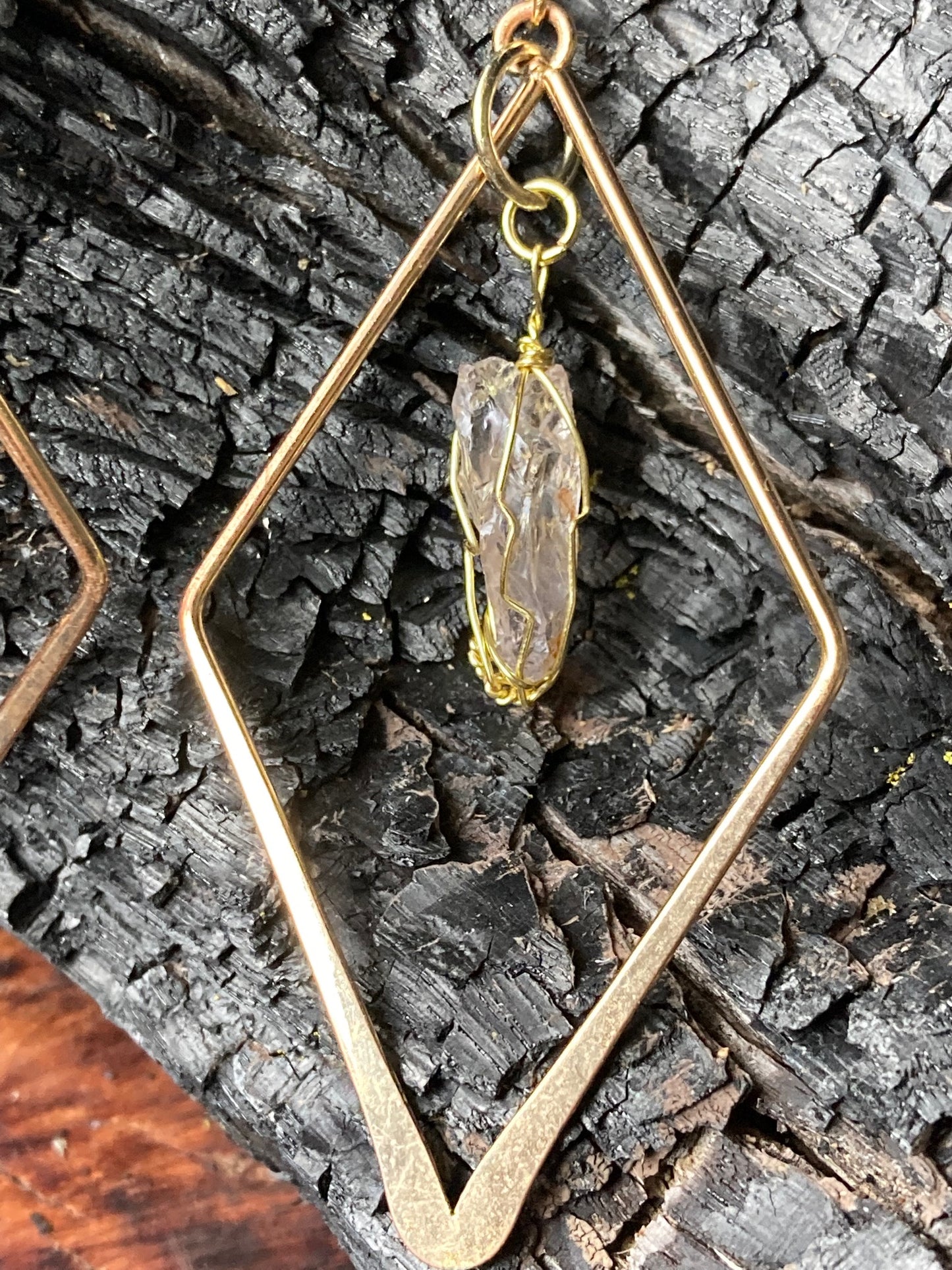 Gold Diamond shaped Earrings with Northern California Diamonds