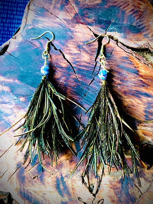 Peapoof earrings with semi precious round stone, large pixy cut