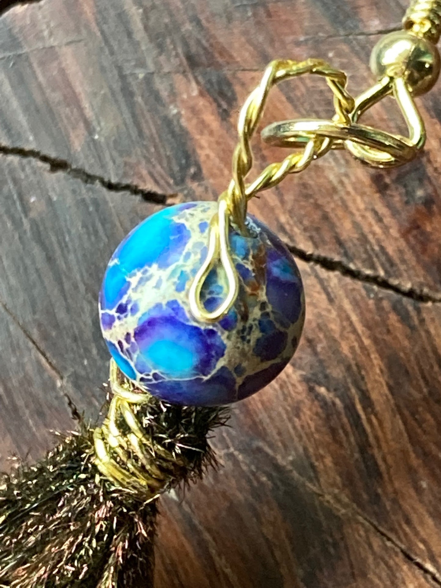 Peapoof earrings with semi precious round stone, large pixy cut