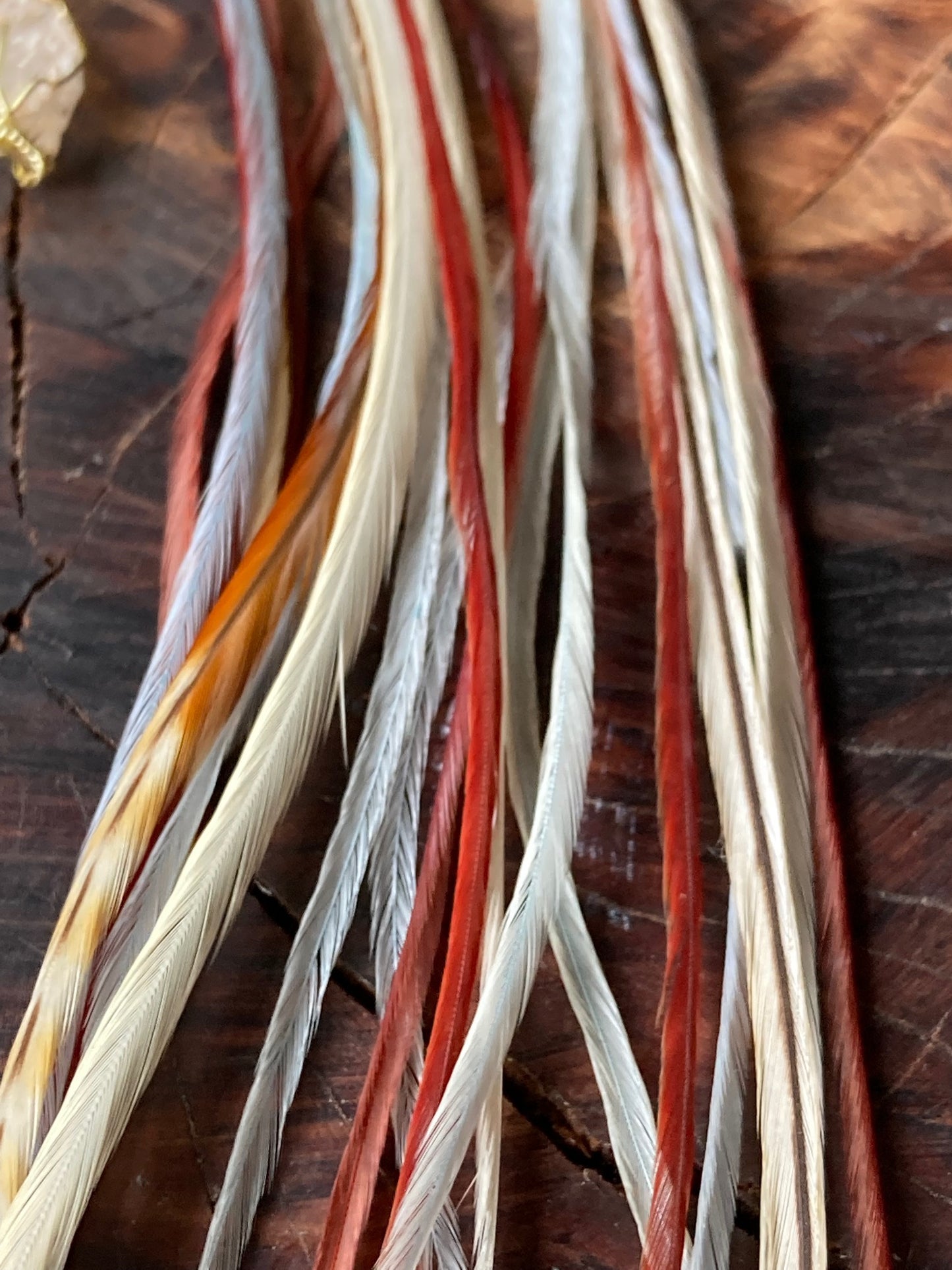 Earcuff, gold single pixy style with feathers and crystal beads