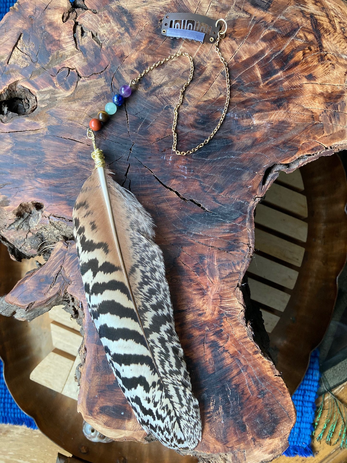 Hair feather dangle, large tiger striped