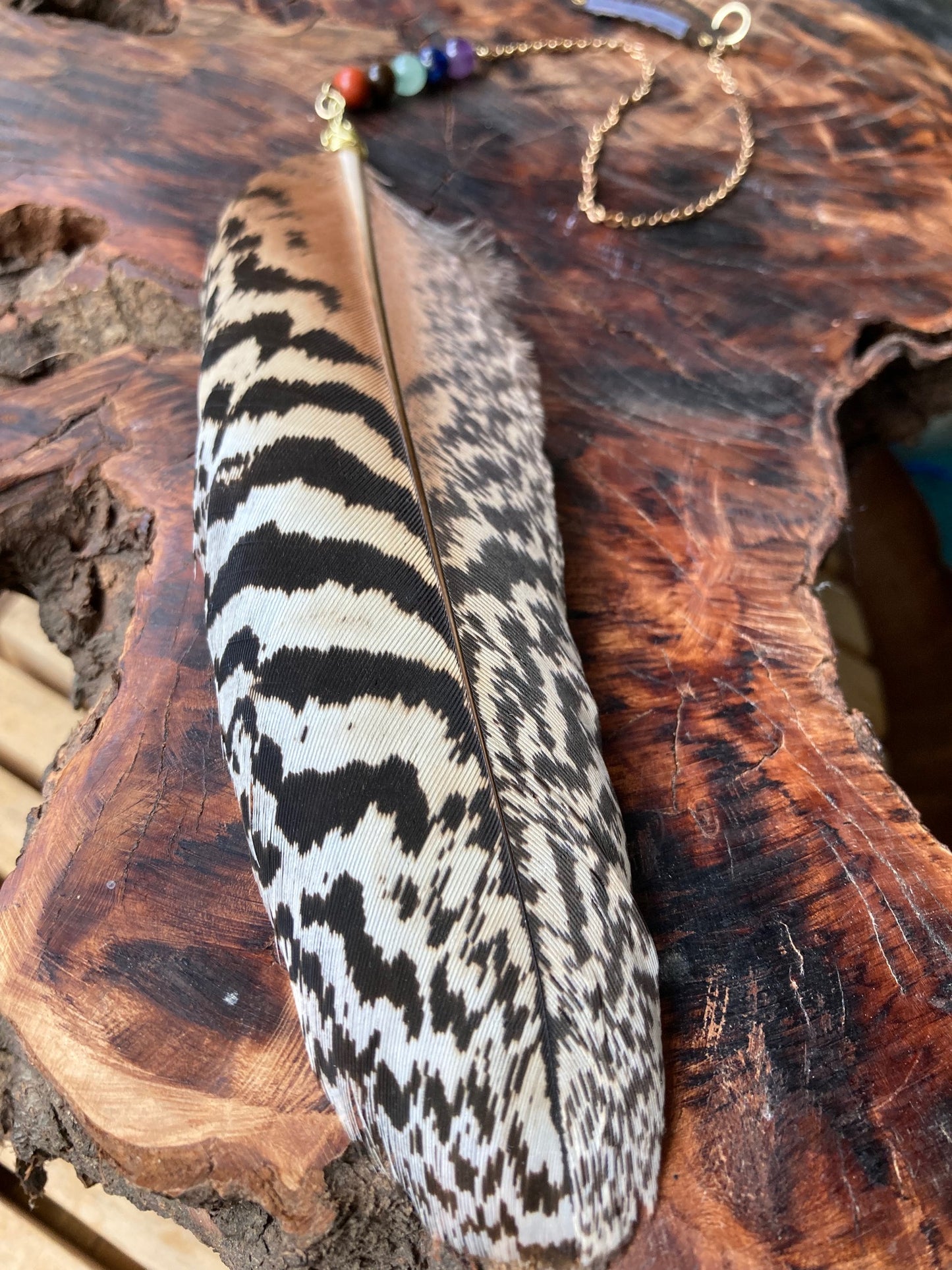 Hair feather dangle, large tiger striped