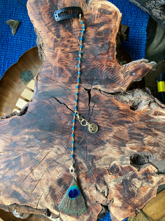 Hair charm dangle made of tanzanite bead chain with bracket for changeable charm