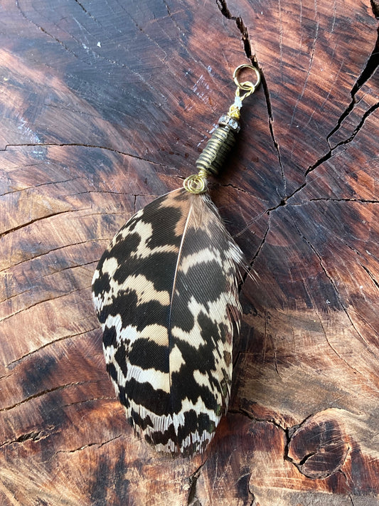 Charm, tiger print peacock feather