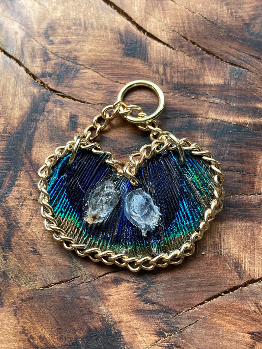 Small Feathered Button Heart adorned with Northern California damonds pendant