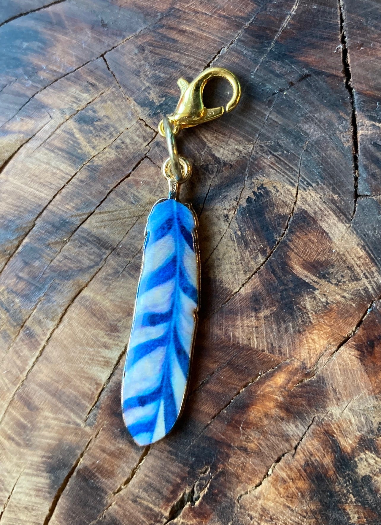 Enamel feather hook charm