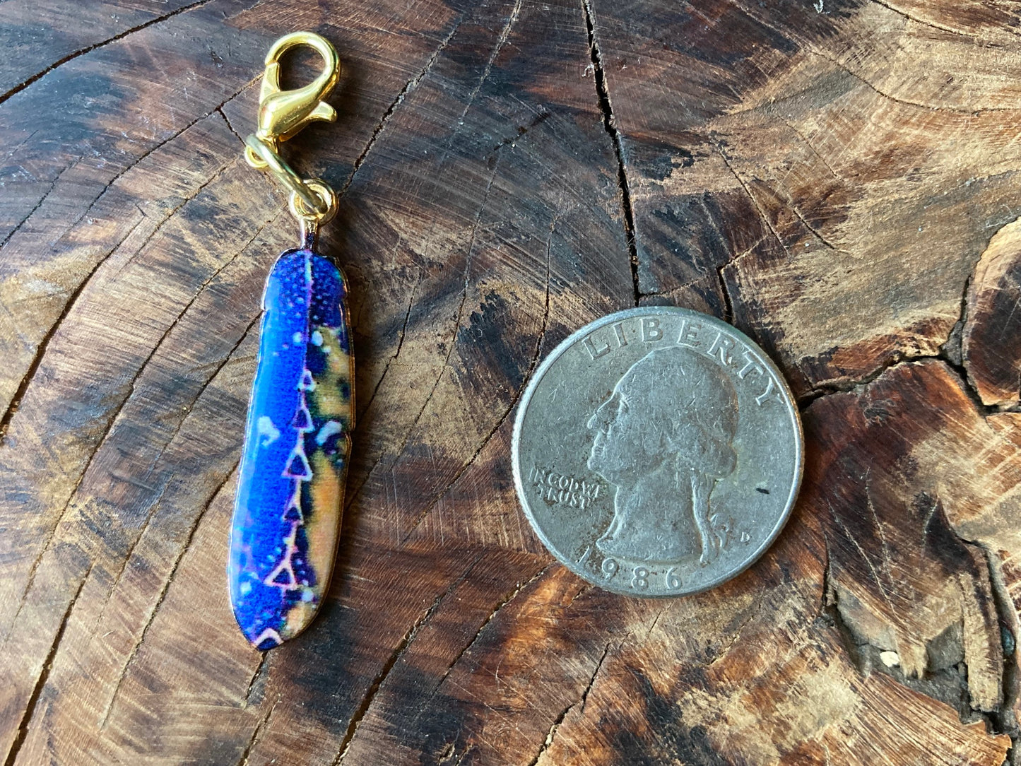 Enamel feather hook charm