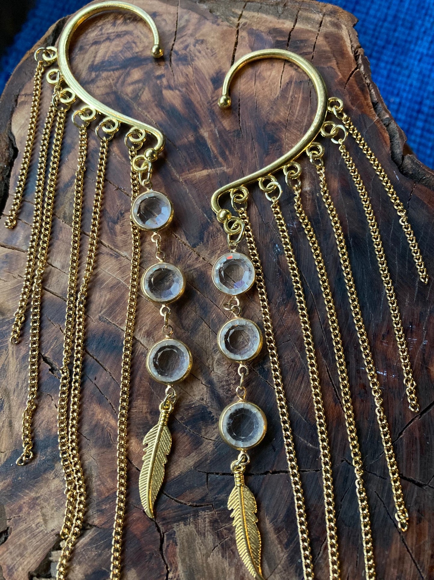 Gold dazzling crystal earcuffs