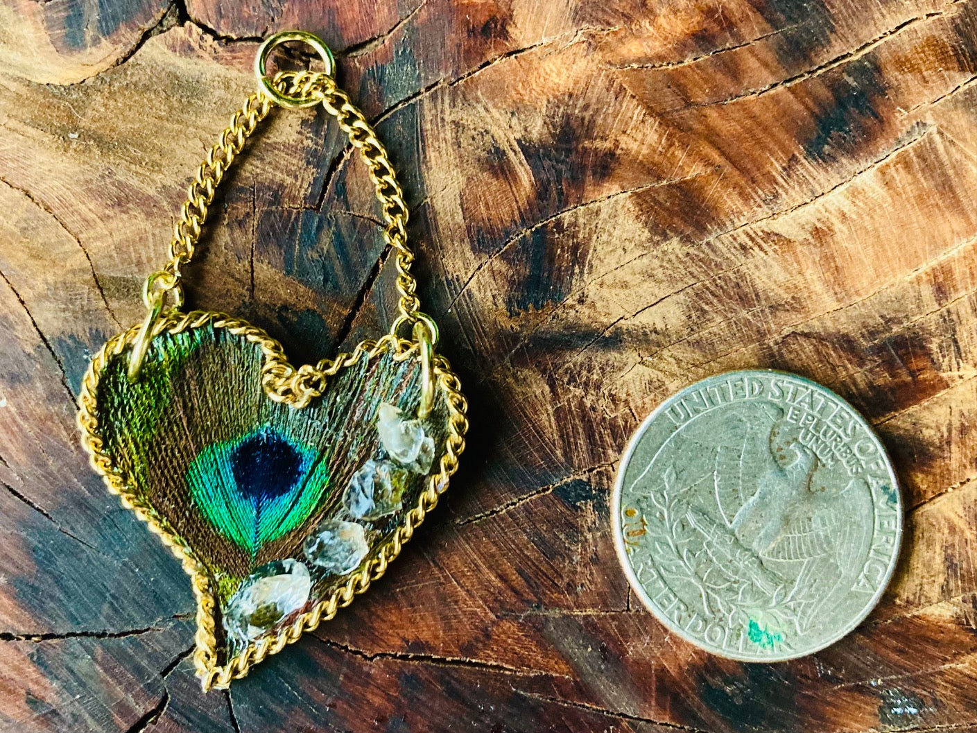 Feathered small heart pendant w/ Northern California diamonds