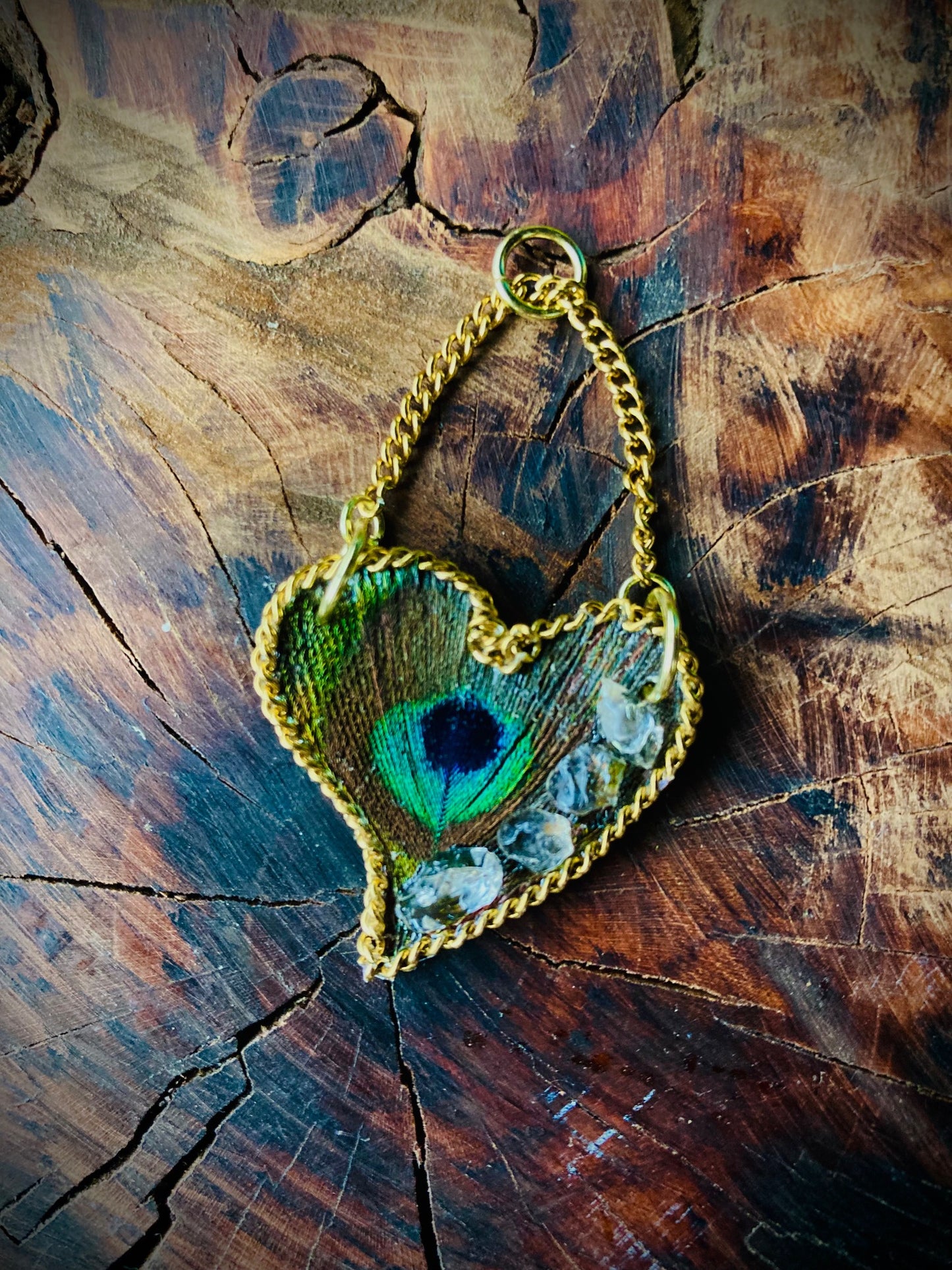 Feathered small heart pendant w/ Northern California diamonds