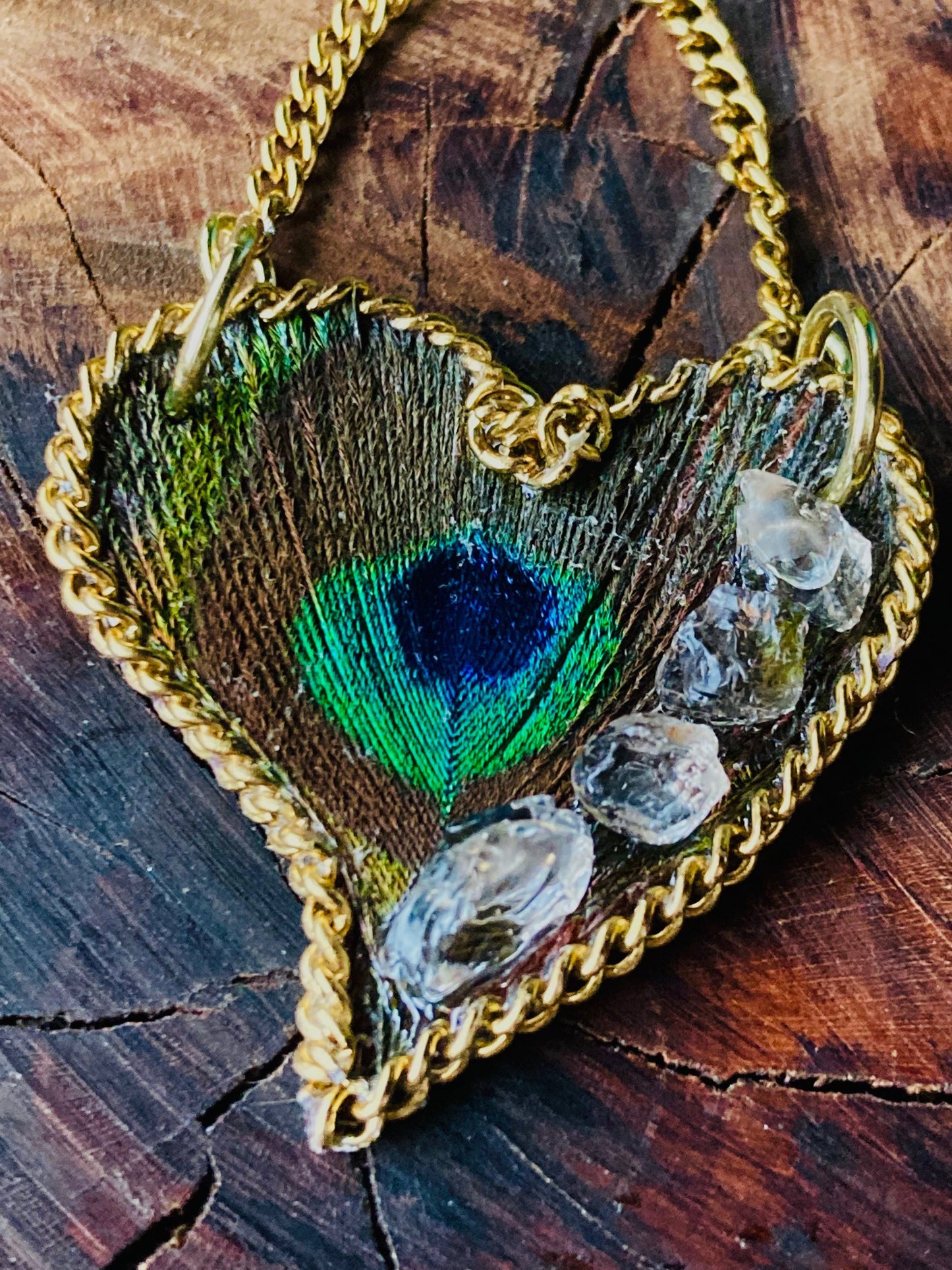Feathered small heart pendant w/ Northern California diamonds